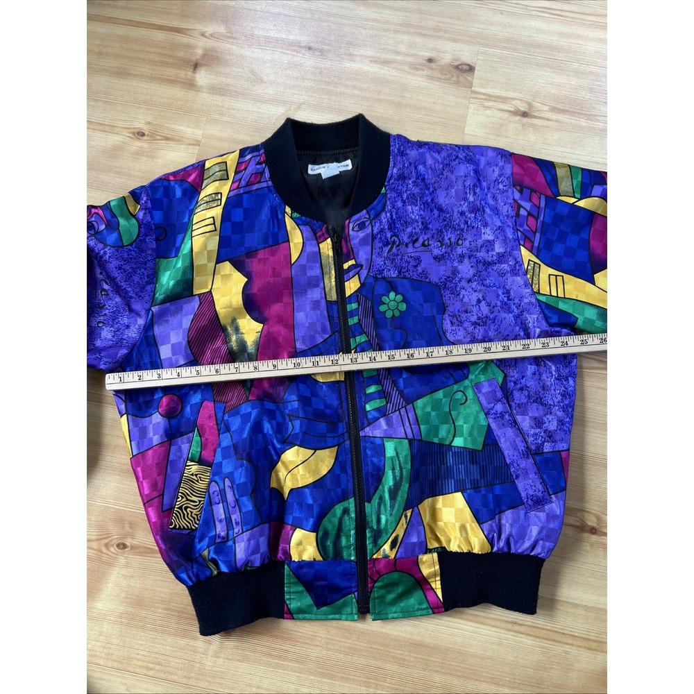Rainbow‎ Collection Vintage 80s Bomber Jacket Colorful Abstract Print Size Large - Picture 10 of 12